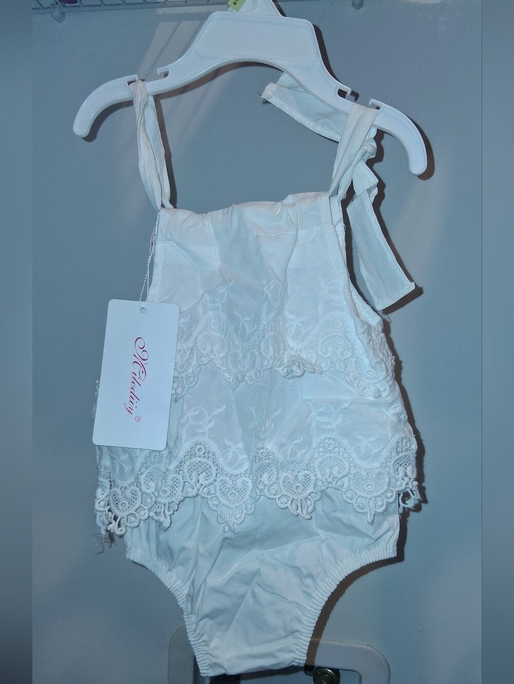 White Lace Tie-Shoulder Baby One-Piece Bodysuit